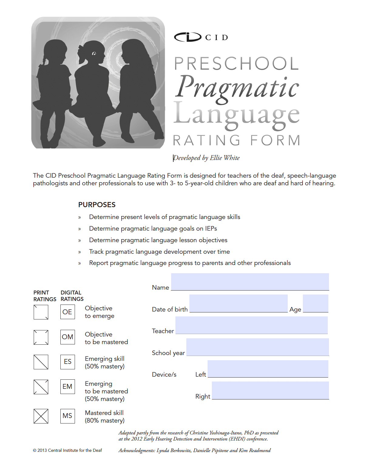 An image of a Pragmatic Language Rating form for Preschoolers