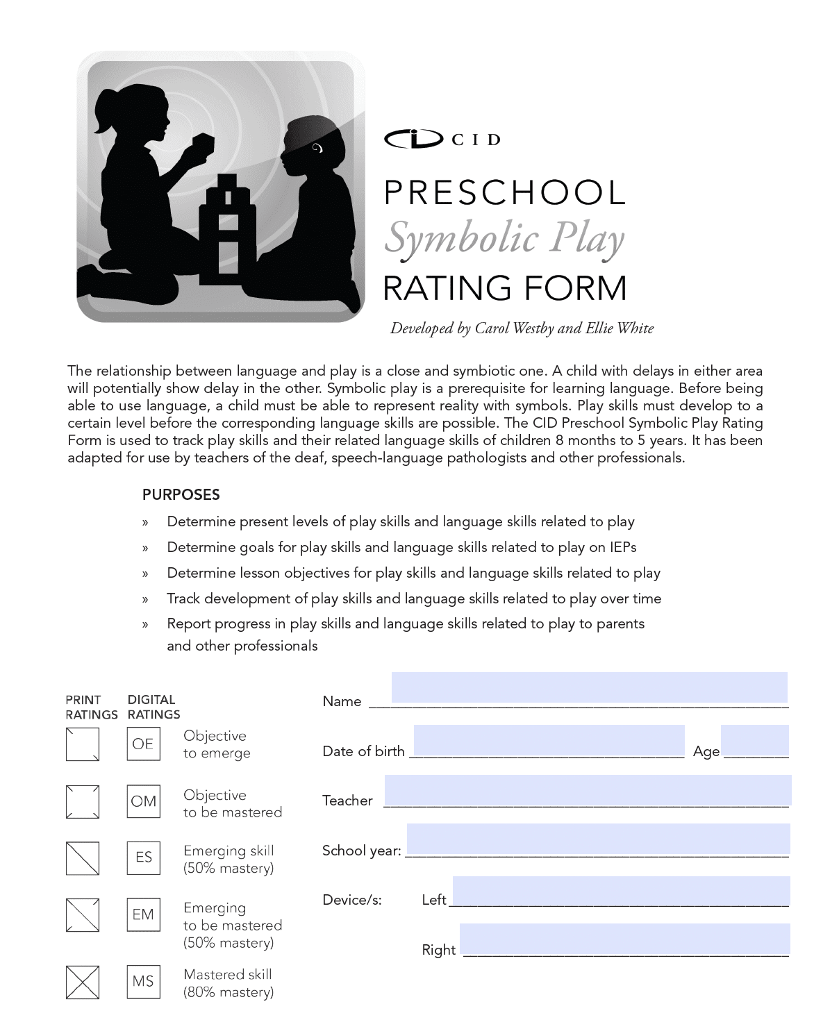 symbolic play rating form image